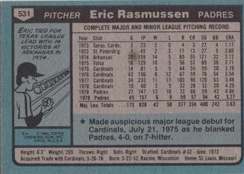1980 Topps #531 Eric Rasmussen Back