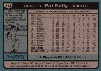 1980 Topps #543 Pat Kelly Back
