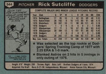 1980 Topps #544 Rick Sutcliffe Back