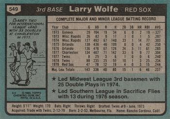 1980 Topps #549 Larry Wolfe Back