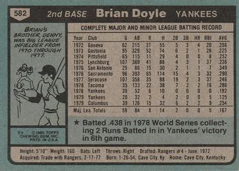 1980 Topps #582 Brian Doyle Back