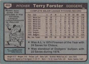 1980 Topps #605 Terry Forster Back