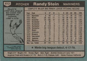 1980 Topps #613 Randy Stein Back