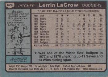 1980 Topps #624 Lerrin LaGrow Back