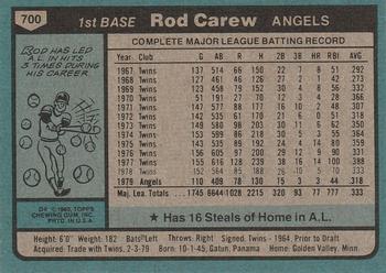 1980 Topps #700 Rod Carew Back