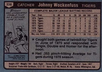 1980 Topps #338 Johnny Wockenfuss Back