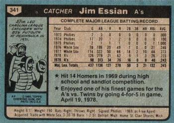 1980 Topps #341 Jim Essian Back