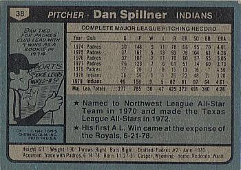 1980 Topps #38 Dan Spillner Back