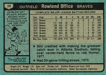 1980 Topps #39 Rowland Office Back