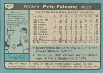 1980 Topps #401 Pete Falcone Back