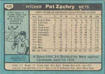 1980 Topps #428 Pat Zachry Back