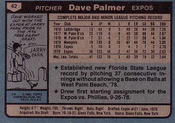 1980 Topps #42 Dave Palmer Back