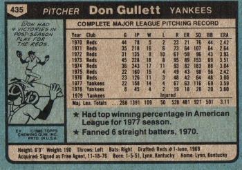 1980 Topps #435 Don Gullett Back