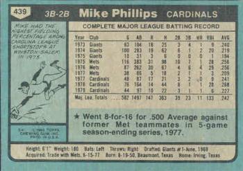 1980 Topps #439 Mike Phillips Back