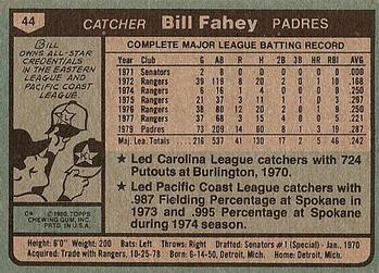 1980 Topps #44 Bill Fahey Back