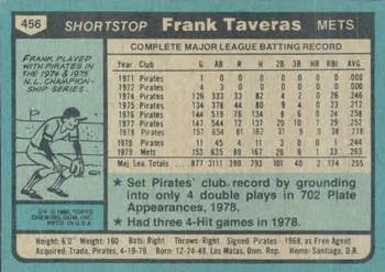 1980 Topps #456 Frank Taveras Back