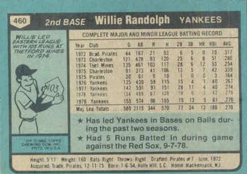 1980 Topps #460 Willie Randolph Back