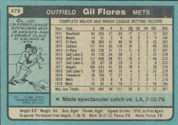 1980 Topps #478 Gil Flores Back