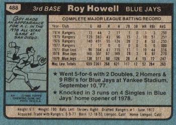 1980 Topps #488 Roy Howell Back