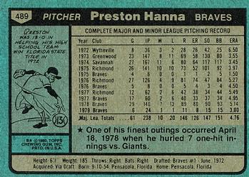 1980 Topps #489 Preston Hanna Back