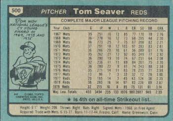 1980 Topps #500 Tom Seaver Back