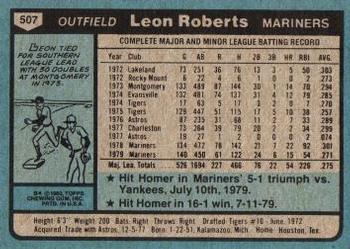 1980 Topps #507 Leon Roberts Back