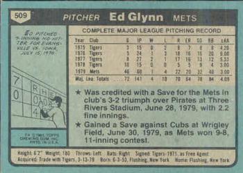 1980 Topps #509 Ed Glynn Back