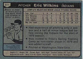 1980 Topps #511 Eric Wilkins Back