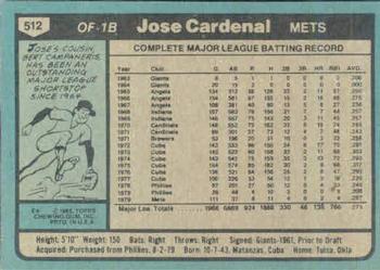 1980 Topps #512 Jose Cardenal Back
