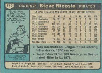 1980 Topps #519 Steve Nicosia Back