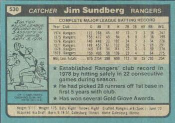 1980 Topps #530 Jim Sundberg Back