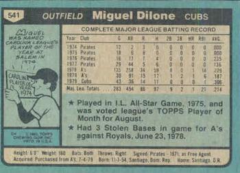 1980 Topps #541 Miguel Dilone Back