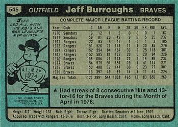 1980 Topps #545 Jeff Burroughs Back