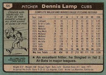 1980 Topps #54 Dennis Lamp Back