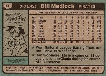 1980 Topps #55 Bill Madlock Back