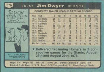 1980 Topps #576 Jim Dwyer Back