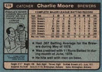 1980 Topps #579 Charlie Moore Back