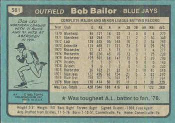1980 Topps #581 Bob Bailor Back
