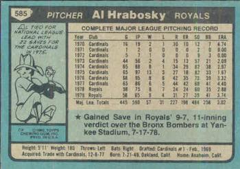 1980 Topps #585 Al Hrabosky Back