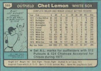 1980 Topps #589 Chet Lemon Back