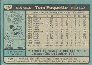 1980 Topps #597 Tom Poquette Back
