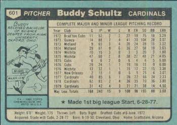 1980 Topps #601 Buddy Schultz Back