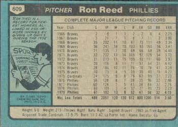 1980 Topps #609 Ron Reed Back