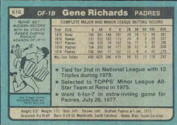1980 Topps #616 Gene Richards Back