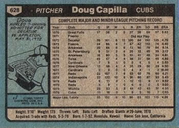 1980 Topps #628 Doug Capilla Back
