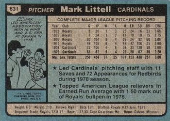 1980 Topps #631 Mark Littell Back