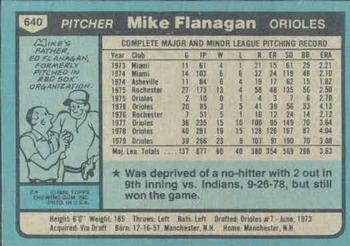 1980 Topps #640 Mike Flanagan Back
