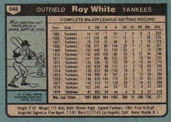 1980 Topps #648 Roy White Back