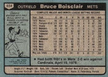 1980 Topps #654 Bruce Boisclair Back