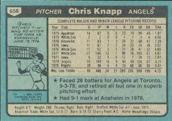 1980 Topps #658 Chris Knapp Back